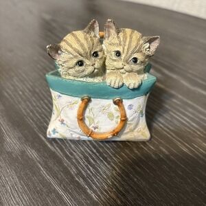 Lenox "A Tote For Two" Kitties in Floral Bag Purse Figurine